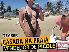 Ash-blonde married in panty on the beach, paying breast for Ice cream seller in RN