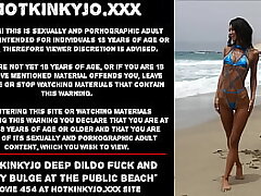 Hotkinkyjo deep dildo fuck and stomach erection at the public beach