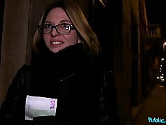 Public Agent French Stunner in Glasses Penetrated on a Public Stairwell
