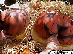 Drilling two yam-sized pumpkin butts