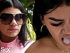 young Colombian woman doesn't like ball butter and finishes up swallowing it with disgust