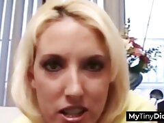 Oral job from a hot blondie for a small dick guy