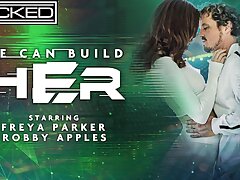 Robby Apples and Freya Parker in a futuristic hook-up scene