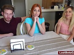 2 magnificent nymphs frolicking a unwrap game with their horny pal