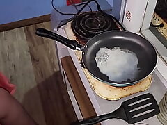My fuckfest sub slurps my spunk fried with butter