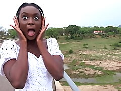 Ebony gf deep throating my big ivory cock at safari camper truck