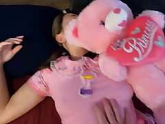 Tiny stepdaughter takes stepfather's internal ejaculation in her tight fuckbox