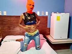 MY BRUNETTE Sista TELLS ME SHE WANTS TO Feast HALLOWEEN IN A Motel BED. SHE PUT ON A MASK AND Wiggles HER Figure AND Thighs Highly SEXY