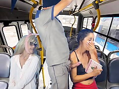 Employee takes out his bone and gropes gals on the bus in public!