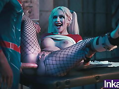 Superman ruins Harley Quinn's brown sphincter and gives her an ass fucking creampie.
