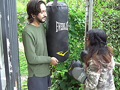 While boxing I strike the neighbor and I have no choice but to spoil him by blowing his fat cock and letting him fuck me.