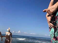 I take out my man-meat on the public beach to observe if any chick fancies it and I get Dual Reward