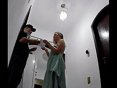 Playing naked in front of the delivery dude while my hubby works.
