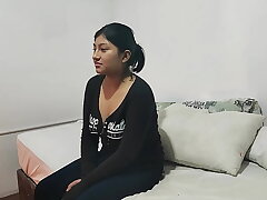 Beautiful young woman Kiomi comes for a porno casting.