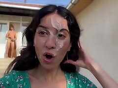 Triple Jism on Face for Village Tramp - Public Cumwalk