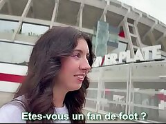 I meet a football devotee in front of the stadium and we fuck before the game