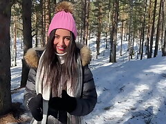 Real Fucky-fucky in Winter Snowy Woods with Jizm in Cooter - Creampie
