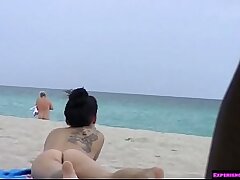 Exhibitionist Wifey Allison Banks Teasing Nude Beach Voyeurs!