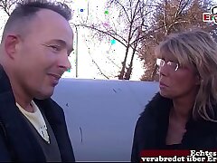 Mature, lean German housewife persuaded to have intercourse on the street