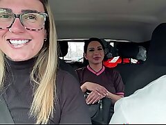 I called the auntie from daycare to have orgy with us until she came all over our car! And her vag was coated in cum.
