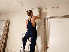 The worker did not cope with the task on time, and worked with her beaver with a ginormous cumshot on her face.