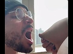 The mischievous woman with milk in her breasts loves to be bj'ed by a stud who drinks her hooter milk.