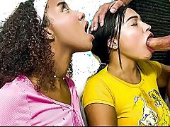 Lovely LATINA STEPSISTERS swore they were good gals at home... both gargled my BWC on their knees