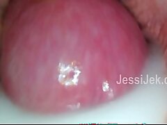 A big creampie inwards me. The jizz spilling out of my pussy—the moment of fertilization. JessiJek