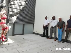 Multiracial dual anal gang-bang with Gonzo Nikyta splashing while getting double penetration