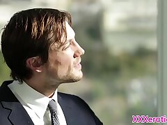 Office assistant cockriding her boss on desk