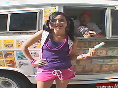 Puny tits teen girl in rollerblades pick up for camper fuck-fest