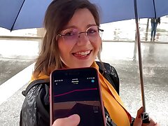 I control her slit in public with a lovense chubby - she wails and is embarassed