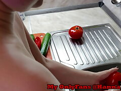 HannaMontana ravaged herself with a monstrous cucumber and then ate it
