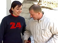 College girl fucks outdoors in freezing temperatures with her teacher