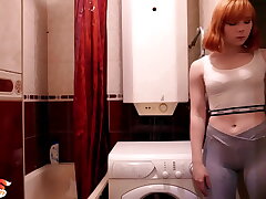 Sport Stunner Passionate Fingering Pussy in the Douche - Solo