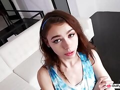 Small teenager Lucy Cline wedged by her dad