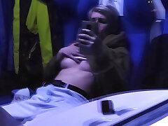 Masturbation in the public train. Tits and Orgasm!