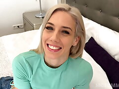 Lil' blondie Nesty takes a humungous shaft and humps it with eagerness