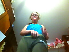 Look from below camera on flo bang my unshaved labia fake penis supreme size and real ejaculation on flo total bush labia bang my labia s
