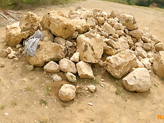 Unsighted dumb girl persuaded to have hook-up - Outdoor hook-up in gravel pit