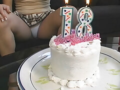 Legal B-day naughty blonde get her first dildo