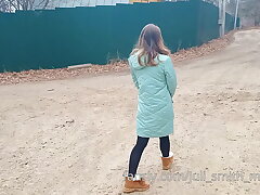 Country female showed jugs and cootchie next to roadworks