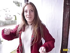 Saucy red-haired chick blows and plows a stranger for a cash