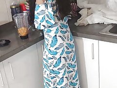 My Beautiful Stepdaughter in Blue Sundress Cooking Is My Bang-out Gimp When Her Caregiver Is Not Home