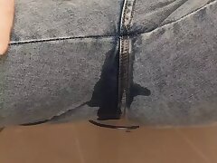 She pisses in her denim and makes him sexually aroused
