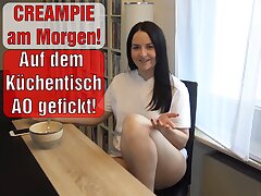 Internal cumshot in the morning! Emma Secret smashed naked on the kitchen table!