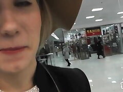 Walk with man juice on her face