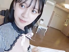 A Asian bombshell with black hair, and moreover big tits, after a blowjob, she shoots a load in her mouth, uncensored