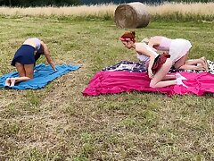 No Undies Yoga Outdoor Girls in Shortest Microskirt Skirts