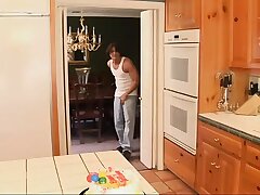 Blonde nanny is antsy for some screwing on kitchen counter